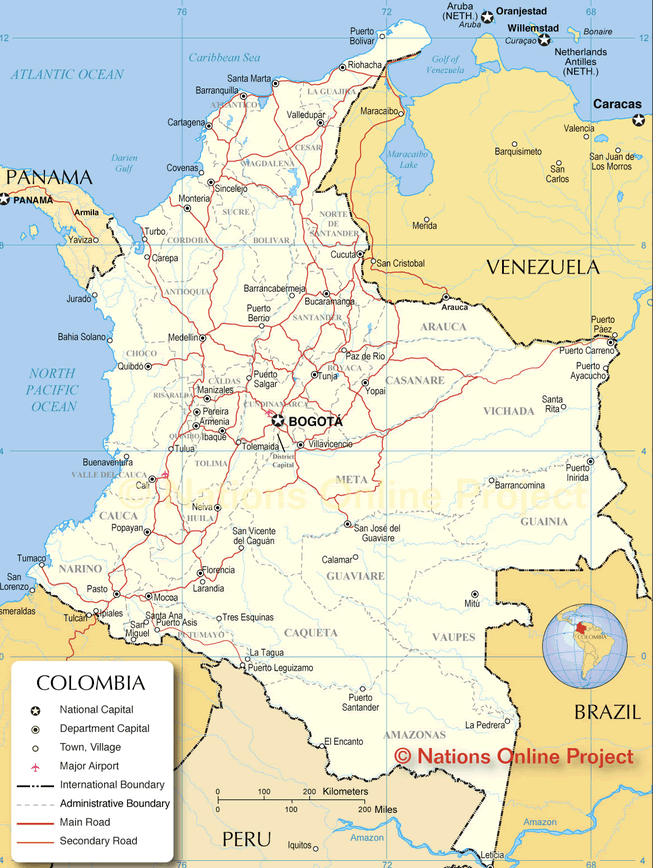 Colombia Physical Map